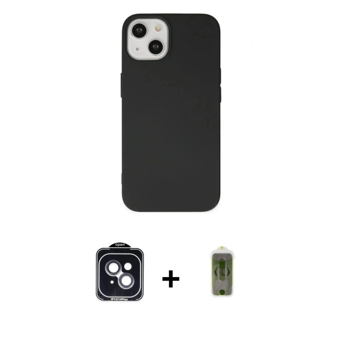 MARSİLYAN™- iPhone 14 Kılıf Ahenk Serisi - Siyah Joko Magic 5D Hayalet Cam + PVD Metal Kamera Lens - SH