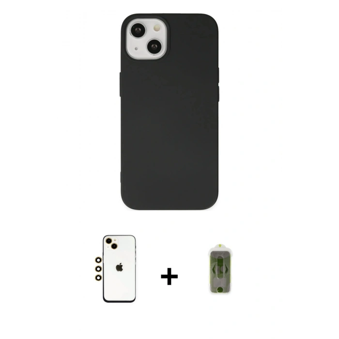 MARSİLYAN™- iPhone 14 Kılıf Ahenk Serisi - Siyah Joko Magic 5D Hayalet Cam + Shine Kamera Lens - GD