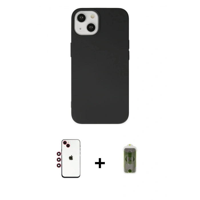 MARSİLYAN™- iPhone 14 Kılıf Ahenk Serisi - Siyah Joko Magic 5D Hayalet Cam + Shine Kamera Lens - KI