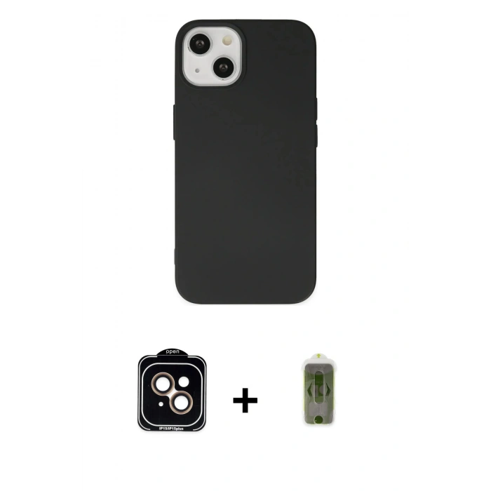 MARSİLYAN™- iPhone 14 Kılıf Ahenk Serisi - Siyah Joko Magic 5D Hayalet Cam + PVD Metal Kamera Lens - TU