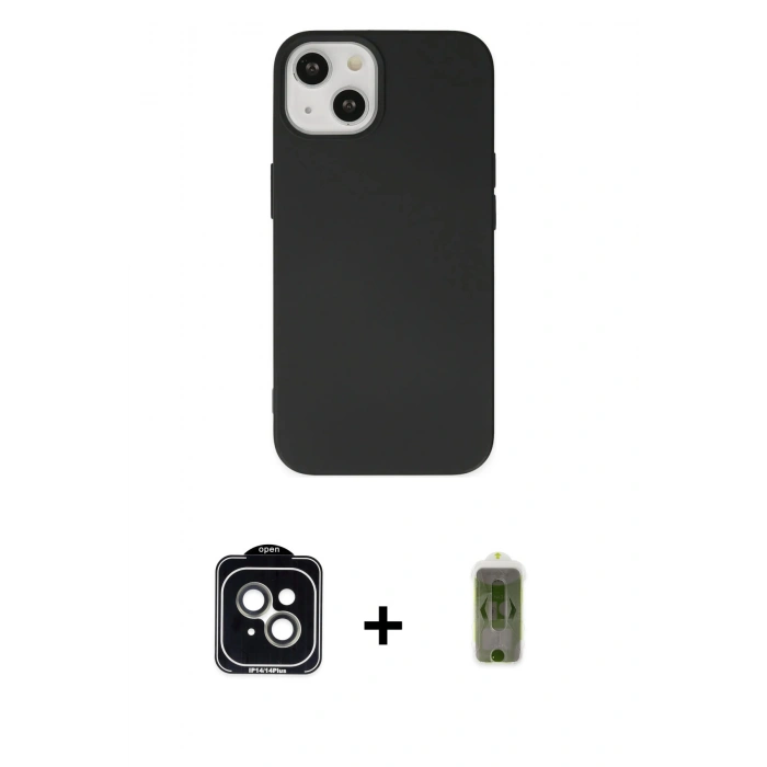 MARSİLYAN™- iPhone 14 Kılıf Ahenk Serisi - Siyah Joko Magic 5D Hayalet Cam + PVD Metal Kamera Lens - YL