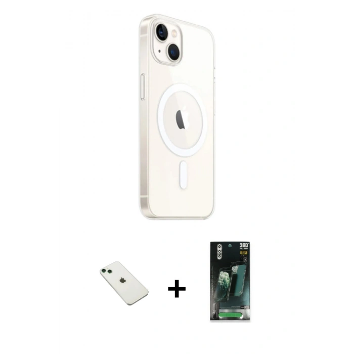 MARSİLYAN™- iPhone 14 Kılıf Ahenk Yansıma Prime - Şeffaf 360 Full Body Arka Koruyucu + Diamond Kamera Lens - YL