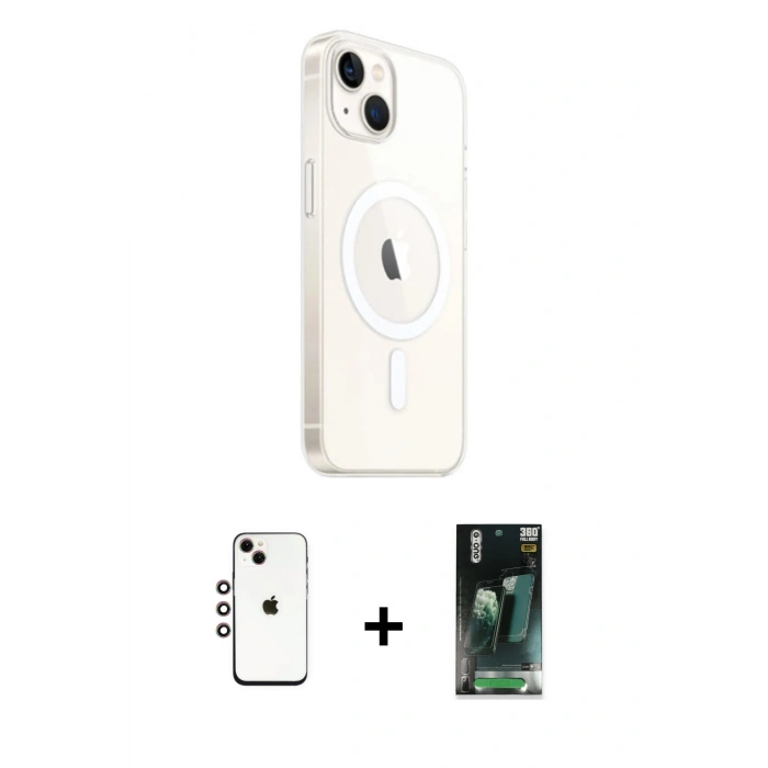 MARSİLYAN™- iPhone 14 Kılıf Ahenk Yansıma Prime - Şeffaf 360 Full Body Arka Koruyucu + Shine Kamera Lens - GI