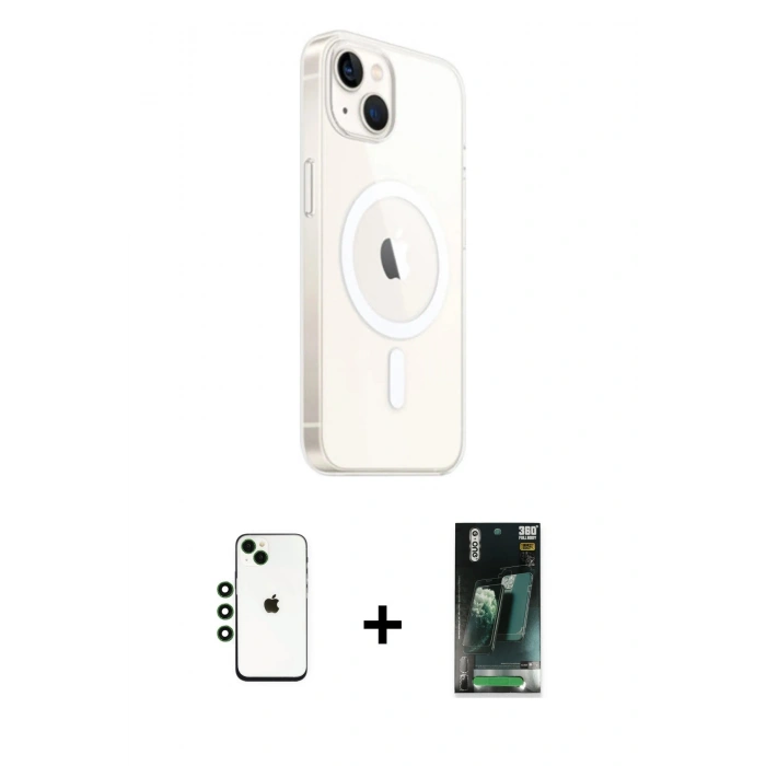 MARSİLYAN™- iPhone 14 Kılıf Ahenk Yansıma Prime - Şeffaf 360 Full Body Arka Koruyucu + Shine Kamera Lens - YL
