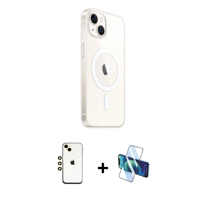 MARSİLYAN™- iPhone 14 Kılıf Ahenk Yansıma Prime - Siyah 3D Antistatik Cam Ekran Koruyucu + Shine Kamera Lens - GD