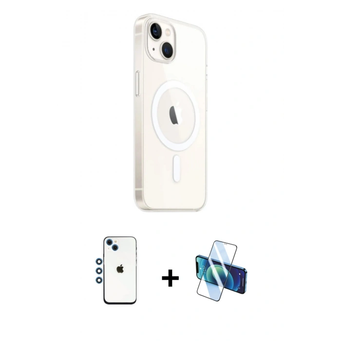 MARSİLYAN™- iPhone 14 Kılıf Ahenk Yansıma Prime - Siyah 3D Antistatik Cam Ekran Koruyucu + Shine Kamera Lens - MI