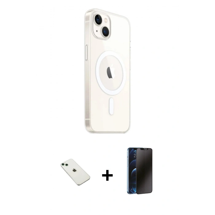 MARSİLYAN™- iPhone 14 Kılıf Ahenk Yansıma Prime - Siyah 3D Antistatik Hayalet Cam Ekran Koruyucu + Diamond Kamera Lens - YL