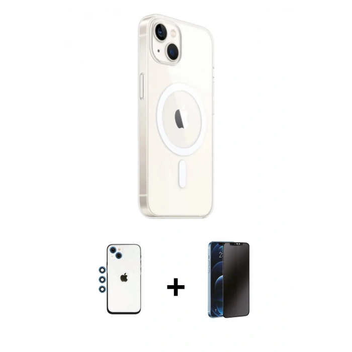 MARSİLYAN™- iPhone 14 Kılıf Ahenk Yansıma Prime - Siyah 3D Antistatik Hayalet Cam Ekran Koruyucu + Shine Kamera Lens - MI