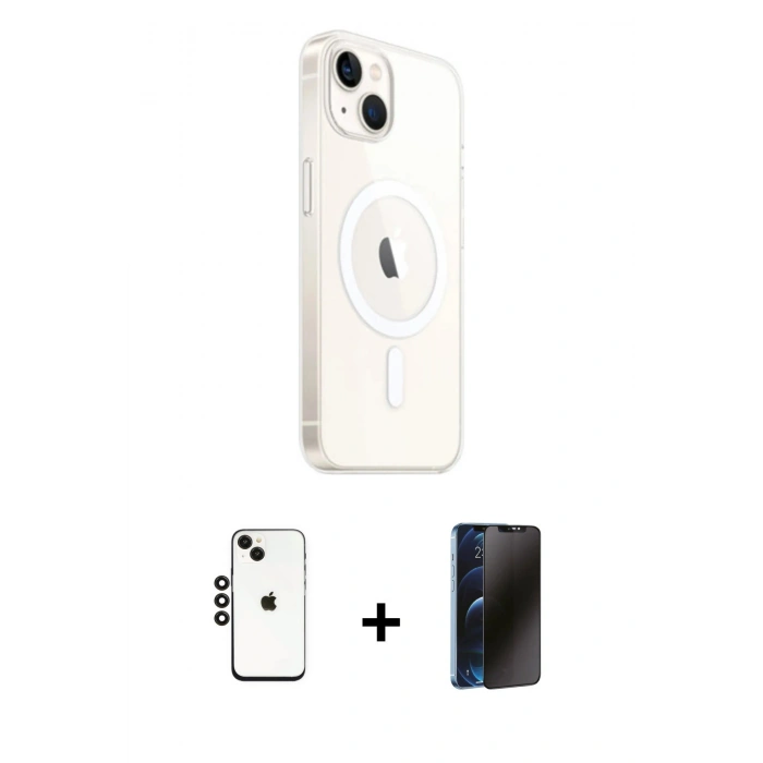 MARSİLYAN™- iPhone 14 Kılıf Ahenk Yansıma Prime - Siyah 3D Antistatik Hayalet Cam Ekran Koruyucu + Shine Kamera Lens - SH