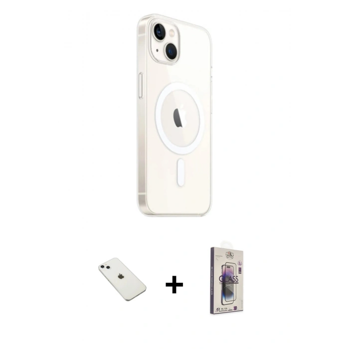 MARSİLYAN™- iPhone 14 Kılıf Ahenk Yansıma Prime - Siyah Bilvis 3D Cam Ekran Koruyucu + Diamond Kamera Lens - SABE