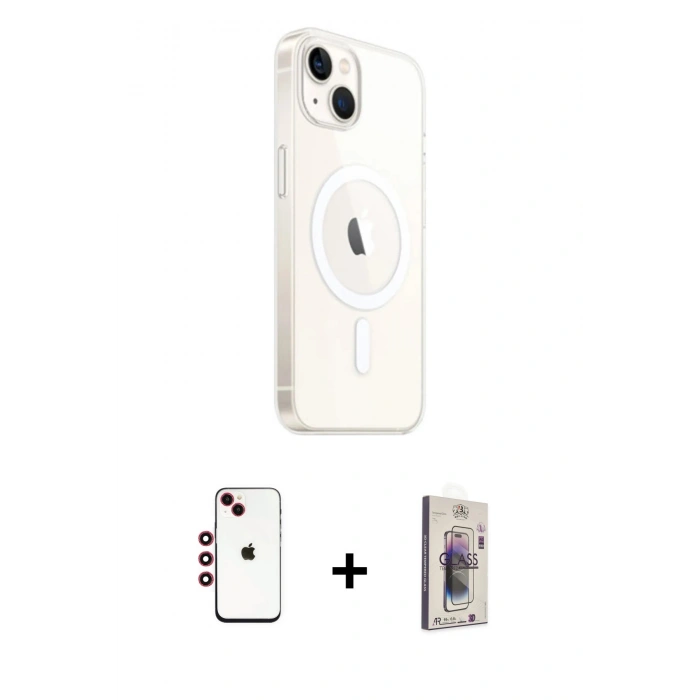 MARSİLYAN™- iPhone 14 Kılıf Ahenk Yansıma Prime - Siyah Bilvis 3D Cam Ekran Koruyucu + Shine Kamera Lens - KI