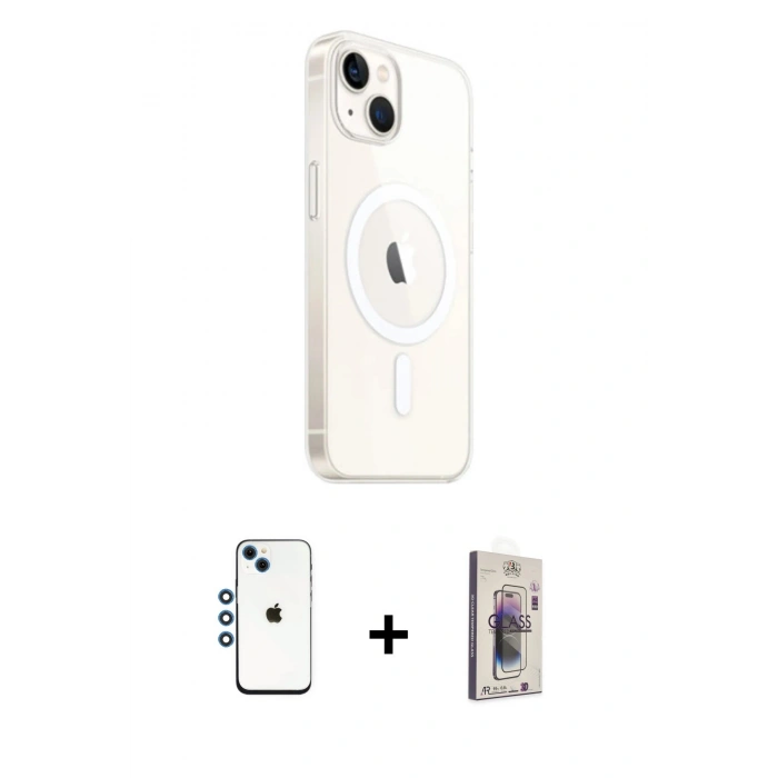 MARSİLYAN™- iPhone 14 Kılıf Ahenk Yansıma Prime - Siyah Bilvis 3D Cam Ekran Koruyucu + Shine Kamera Lens - MI