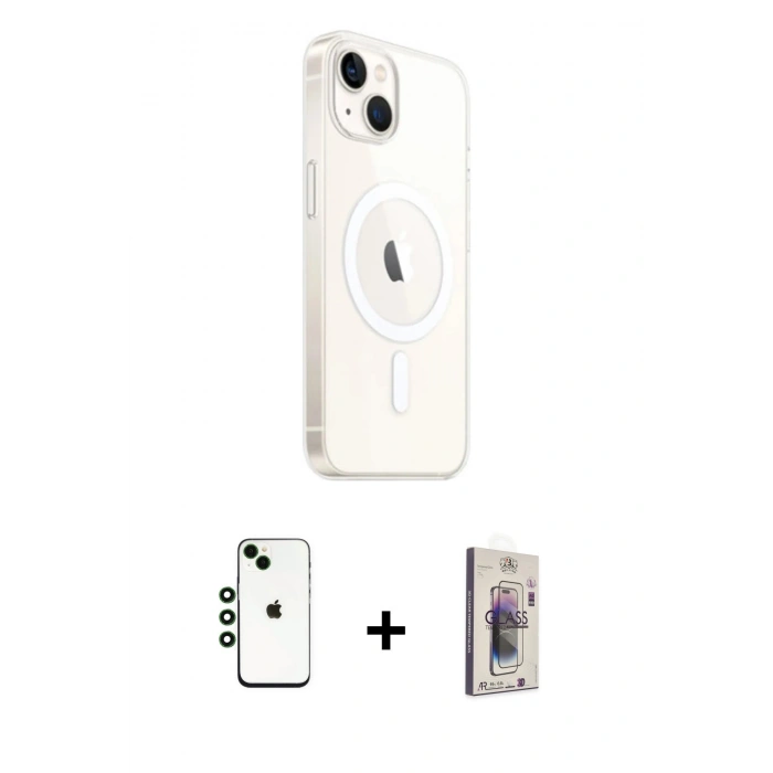 MARSİLYAN™- iPhone 14 Kılıf Ahenk Yansıma Prime - Siyah Bilvis 3D Cam Ekran Koruyucu + Shine Kamera Lens - YL