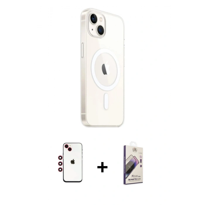 MARSİLYAN™- iPhone 14 Kılıf Ahenk Yansıma Prime - Siyah Bilvis 3D Mat Cam Ekran Koruyucu + Shine Kamera Lens - KI