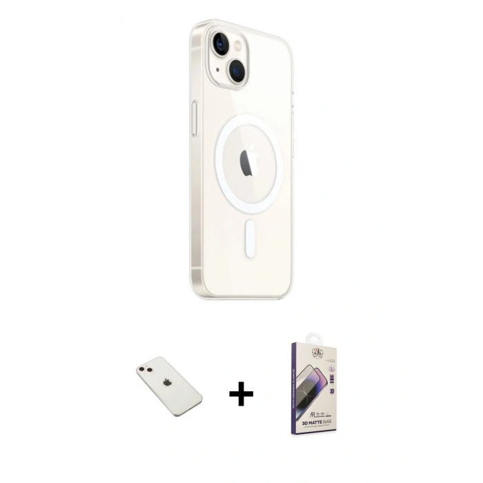 MARSİLYAN™- iPhone 14 Kılıf Ahenk Yansıma Prime - Siyah Bilvis 3D Mat Cam Ekran Koruyucu + Pembe Diamond Kamera Lens