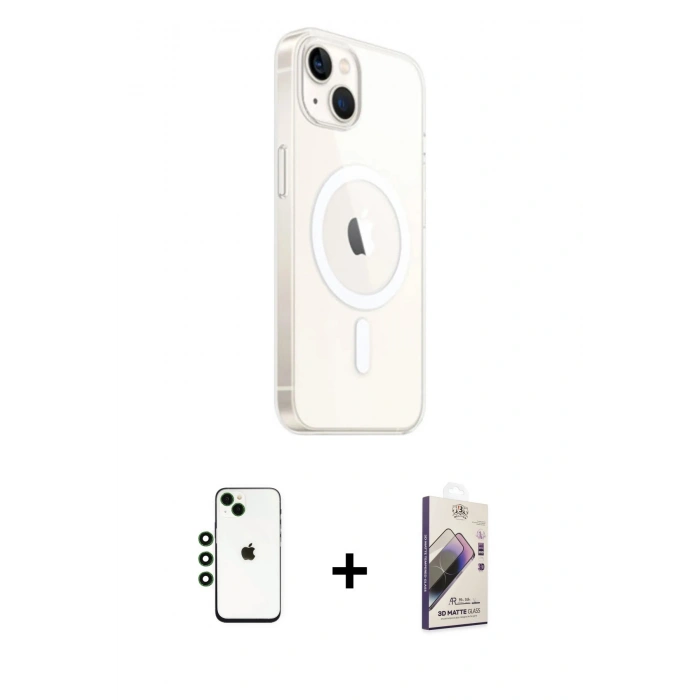 MARSİLYAN™- iPhone 14 Kılıf Ahenk Yansıma Prime - Siyah Bilvis 3D Mat Cam Ekran Koruyucu + Shine Kamera Lens - YL