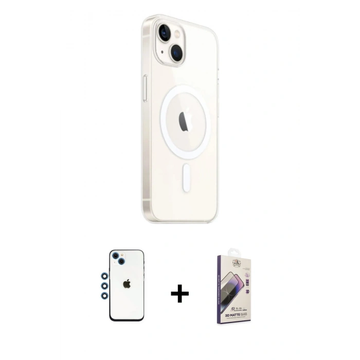 MARSİLYAN™- iPhone 14 Kılıf Ahenk Yansıma Prime - Siyah Bilvis 3D Mat Cam Ekran Koruyucu + Shine Kamera Lens - MI