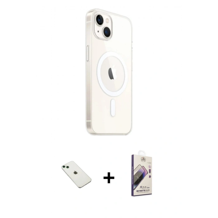 MARSİLYAN™- iPhone 14 Kılıf Ahenk Yansıma Prime - Siyah Bilvis 3D Mat Cam Ekran Koruyucu + Diamond Kamera Lens - YL