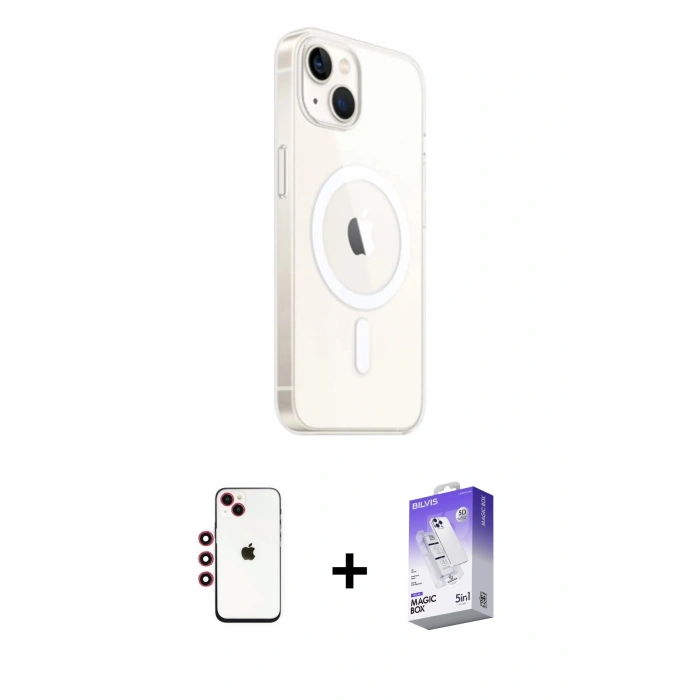 MARSİLYAN™- iPhone 14 Kılıf Ahenk Yansıma Prime - Siyah Bilvis 5in1 3D Magic Cam Ekran Koruyucu + Shine Kamera Lens - KI