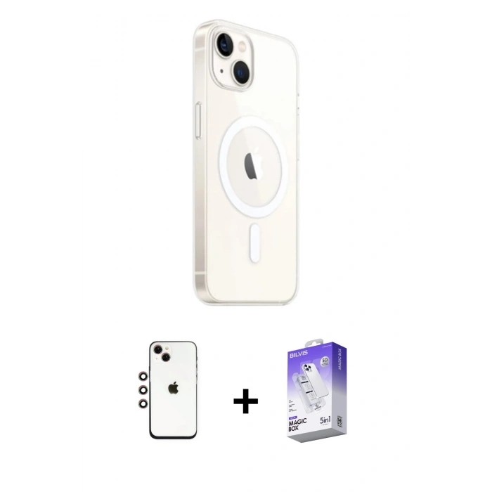 MARSİLYAN™- iPhone 14 Kılıf Ahenk Yansıma Prime - Siyah Bilvis 5in1 3D Magic Cam Ekran Koruyucu + Shine Kamera Lens - GI