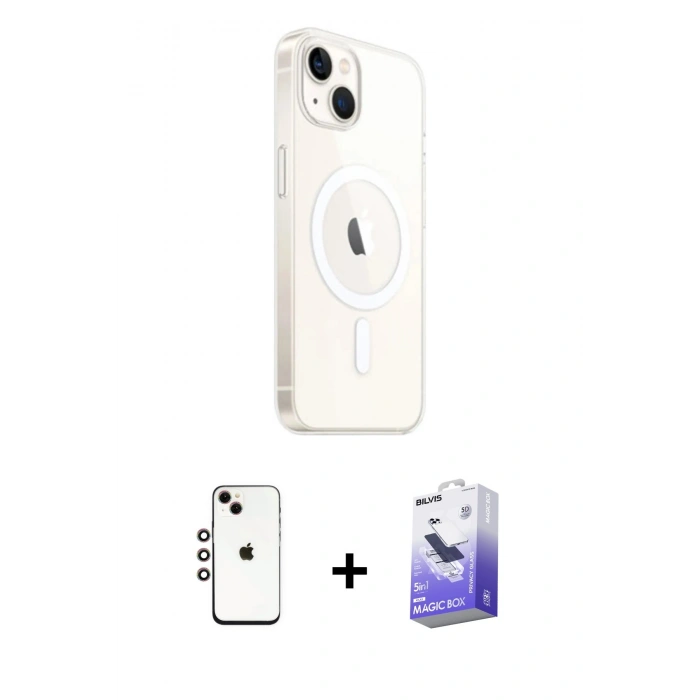 MARSİLYAN™- iPhone 14 Kılıf Ahenk Yansıma Prime - Siyah Bilvis 5in1 5D Magic Hayalet Cam Ekran Koruyucu + Shine Kamera Lens - GI