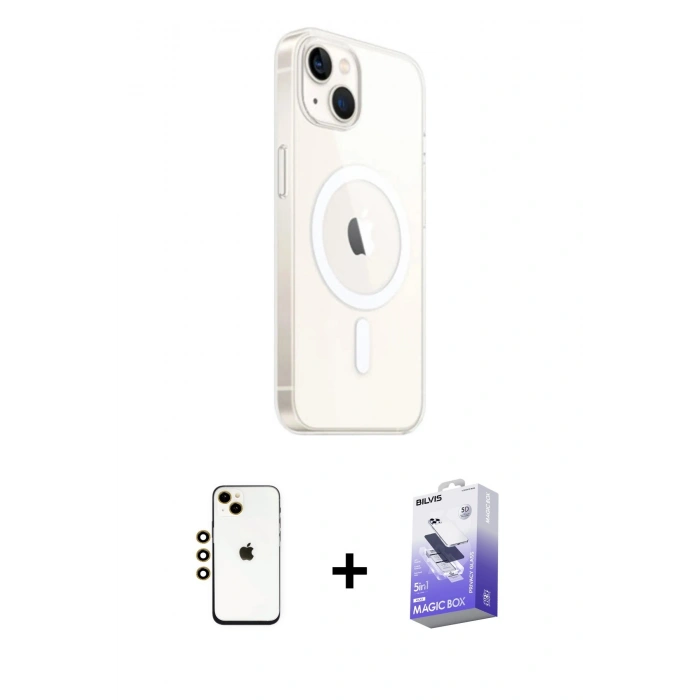 MARSİLYAN™- iPhone 14 Kılıf Ahenk Yansıma Prime - Siyah Bilvis 5in1 5D Magic Hayalet Cam Ekran Koruyucu + Shine Kamera Lens - GD