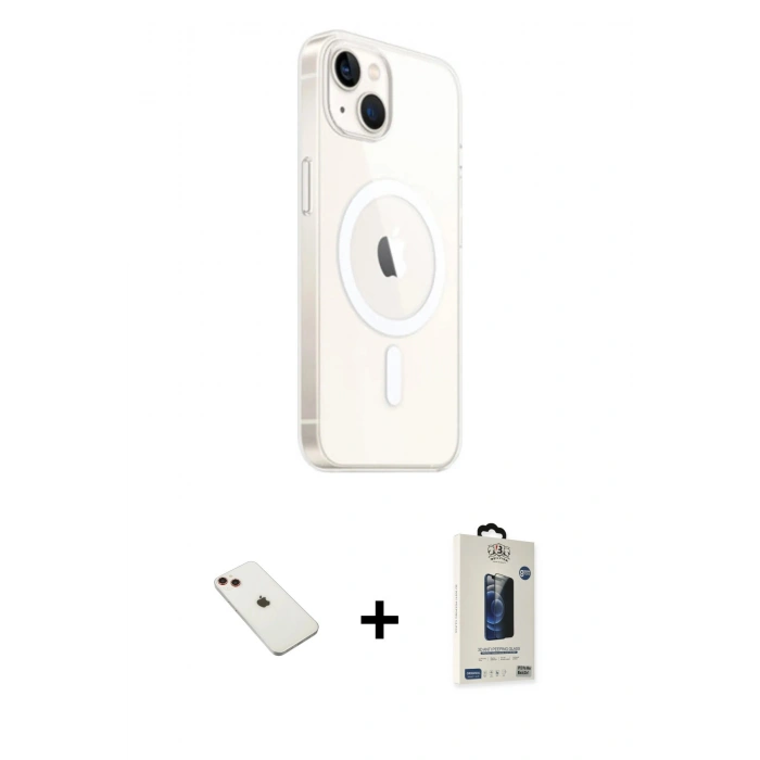 MARSİLYAN™- iPhone 14 Kılıf Ahenk Yansıma Prime - Siyah Bilvis Hayalet Cam Ekran Koruyucu + Diamond Kamera Lens - KI