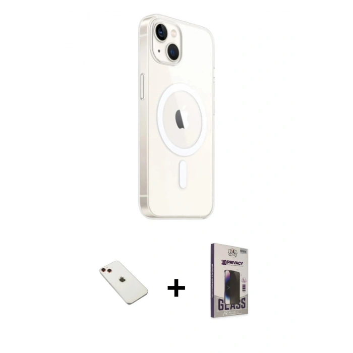 MARSİLYAN™- iPhone 14 Kılıf Ahenk Yansıma Prime - Siyah Bilvis Hayalet Cam Ekran Koruyucu + Diamond Kamera Lens - KI