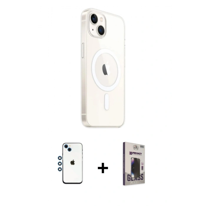 MARSİLYAN™- iPhone 14 Kılıf Ahenk Yansıma Prime - Siyah Bilvis Hayalet Cam Ekran Koruyucu + Shine Kamera Lens - MI