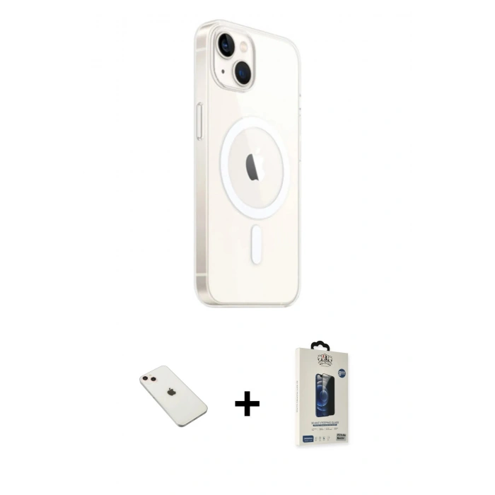MARSİLYAN™- iPhone 14 Kılıf Ahenk Yansıma Prime - Siyah Bilvis Hayalet Cam Ekran Koruyucu + Diamond Kamera Lens - PE