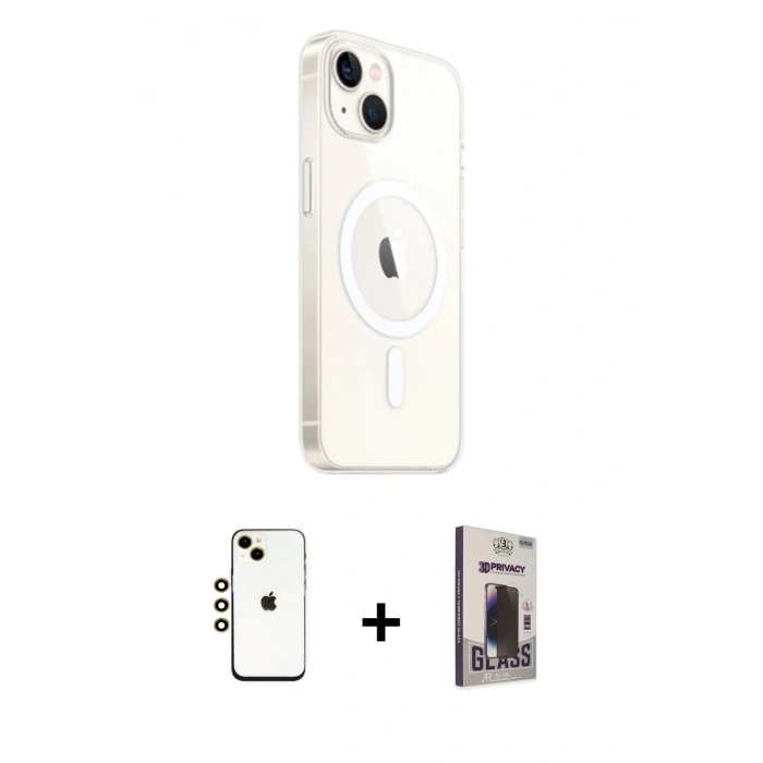 MARSİLYAN™- iPhone 14 Kılıf Ahenk Yansıma Prime - Siyah Bilvis Hayalet Cam Ekran Koruyucu + Shine Kamera Lens - GD