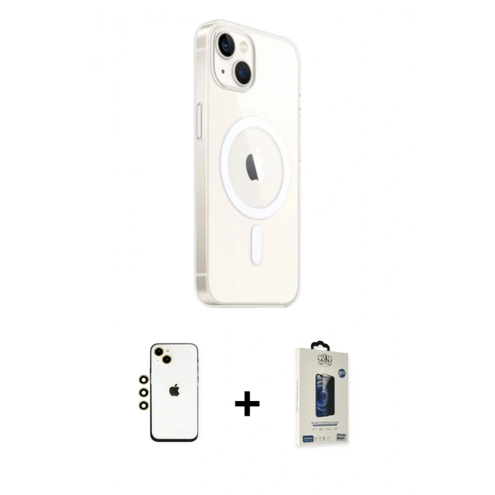 MARSİLYAN™- iPhone 14 Kılıf Ahenk Yansıma Prime - Siyah Bilvis Hayalet Cam Ekran Koruyucu + Shine Kamera Lens - GD