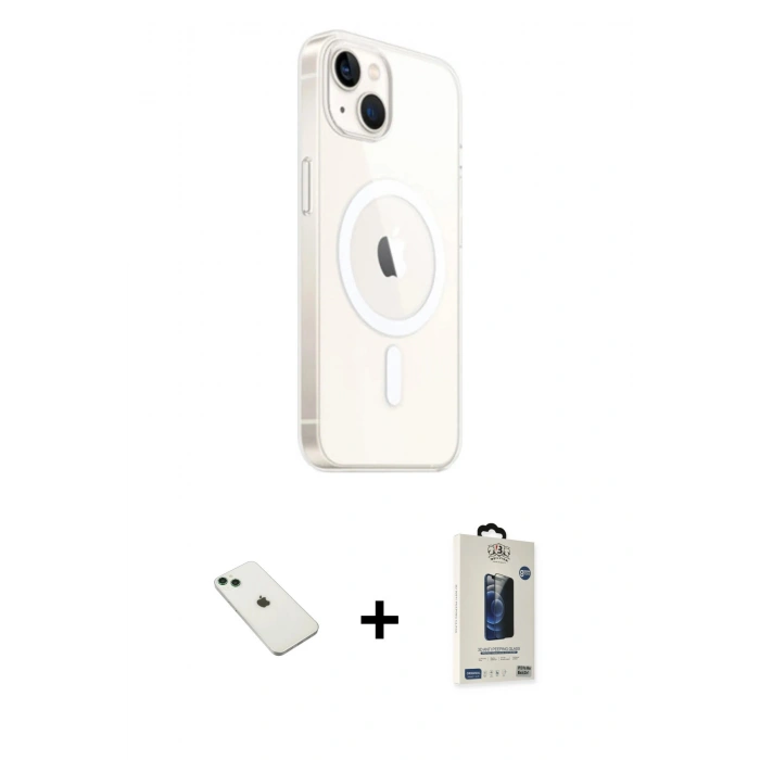 MARSİLYAN™- iPhone 14 Kılıf Ahenk Yansıma Prime - Siyah Bilvis Hayalet Cam Ekran Koruyucu + Diamond Kamera Lens - YL