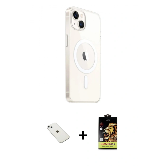 MARSİLYAN™- iPhone 14 Kılıf Ahenk Yansıma Prime - Siyah Buffer Cam Ekran Koruyucu + Diamond Kamera Lens - SABE