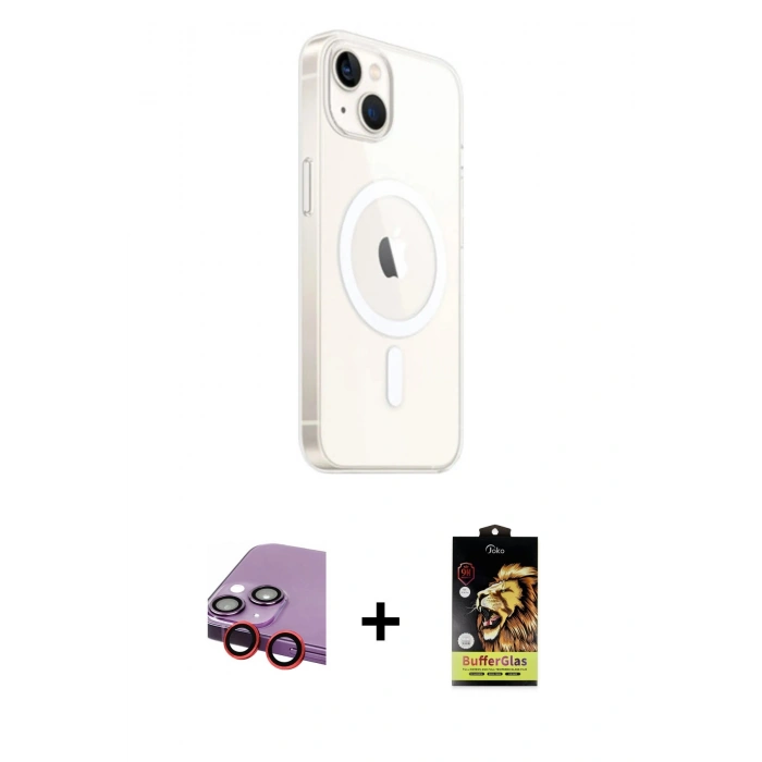 MARSİLYAN™- iPhone 14 Kılıf Ahenk Yansıma Prime - Siyah Buffer Cam Ekran Koruyucu + Raze Metal Kamera Lens - KI