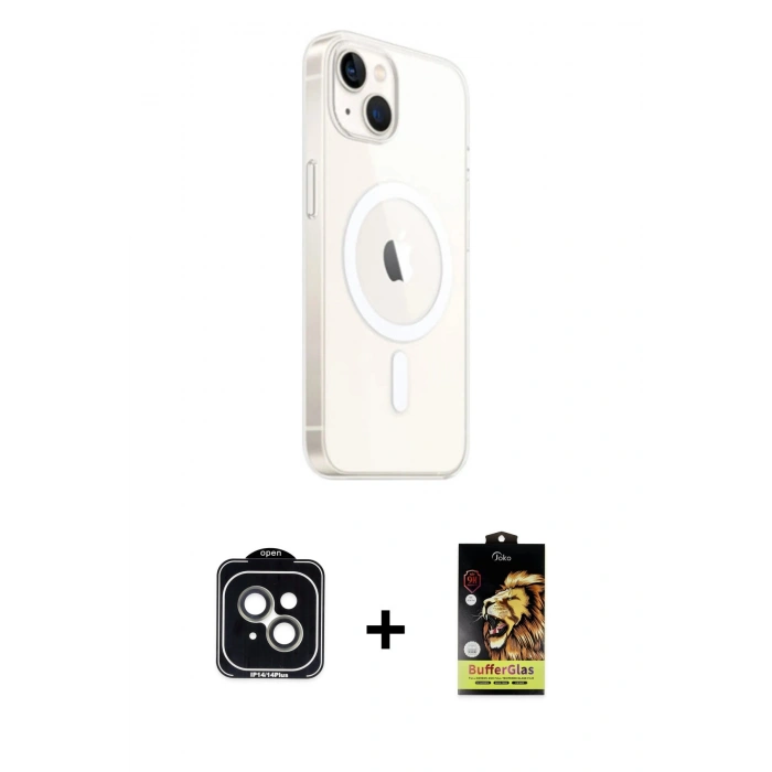 MARSİLYAN™- iPhone 14 Kılıf Ahenk Yansıma Prime - Siyah Buffer Cam Ekran Koruyucu + PVD Metal Kamera Lens - YL