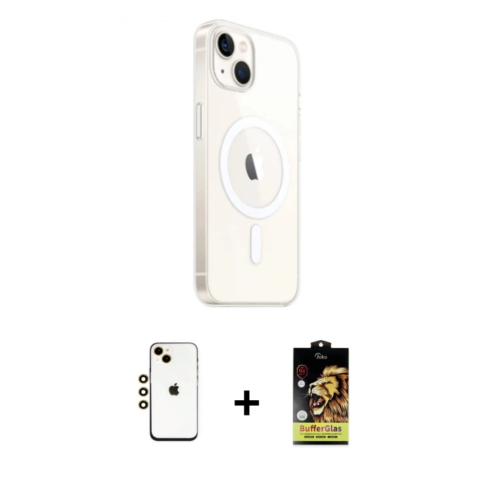 MARSİLYAN™- iPhone 14 Kılıf Ahenk Yansıma Prime - Siyah Buffer Cam Ekran Koruyucu + Shine Kamera Lens - GD
