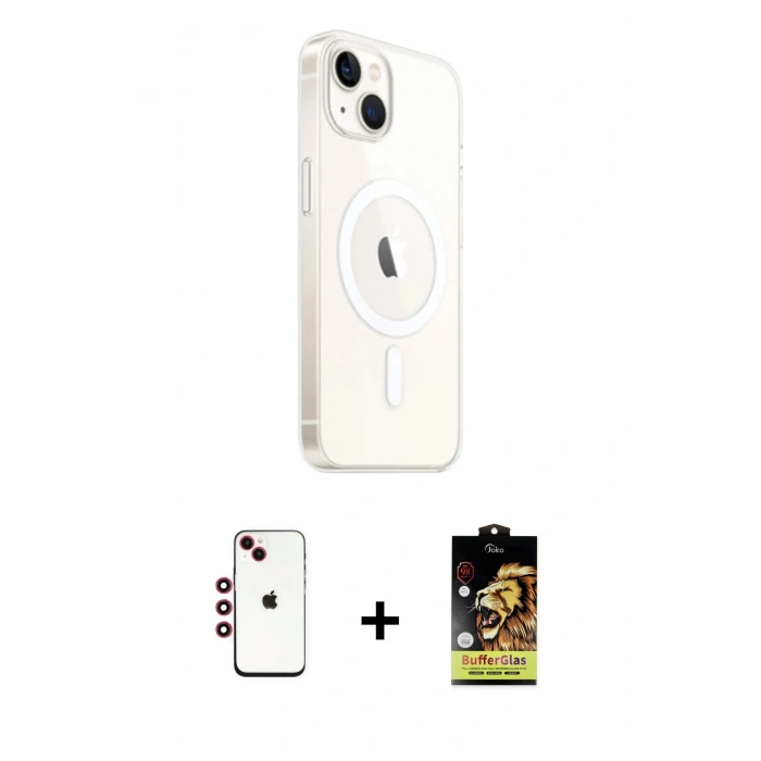 MARSİLYAN™- iPhone 14 Kılıf Ahenk Yansıma Prime - Siyah Buffer Cam Ekran Koruyucu + Shine Kamera Lens - KI