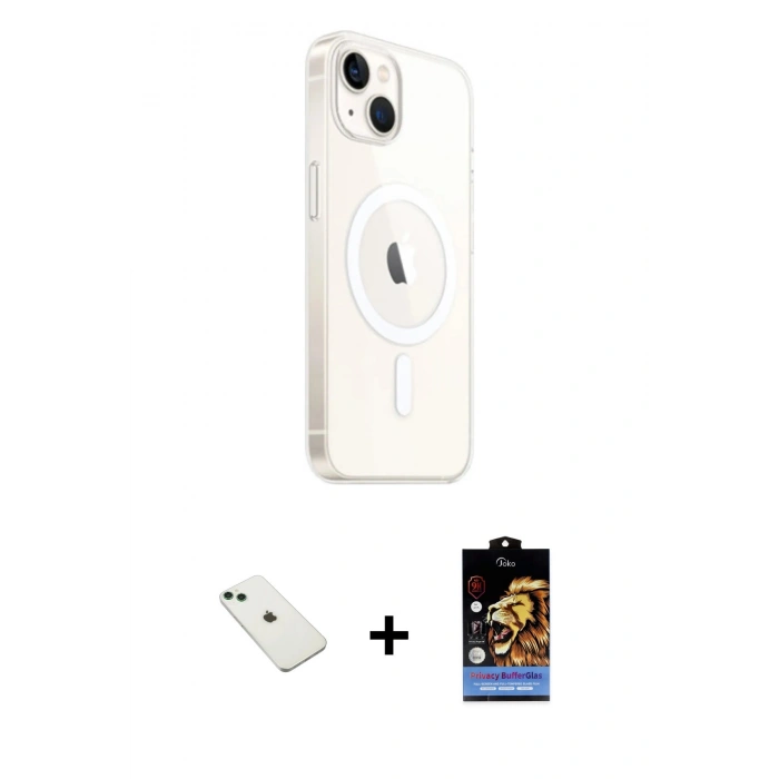 MARSİLYAN™- iPhone 14 Kılıf Ahenk Yansıma Prime - Siyah Buffer Hayalet Cam Ekran Koruyucu + Diamond Kamera Lens - YL