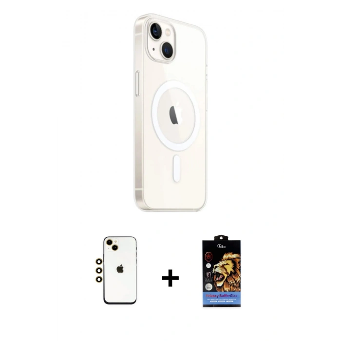 MARSİLYAN™- iPhone 14 Kılıf Ahenk Yansıma Prime - Siyah Buffer Hayalet Cam Ekran Koruyucu + Shine Kamera Lens - GD
