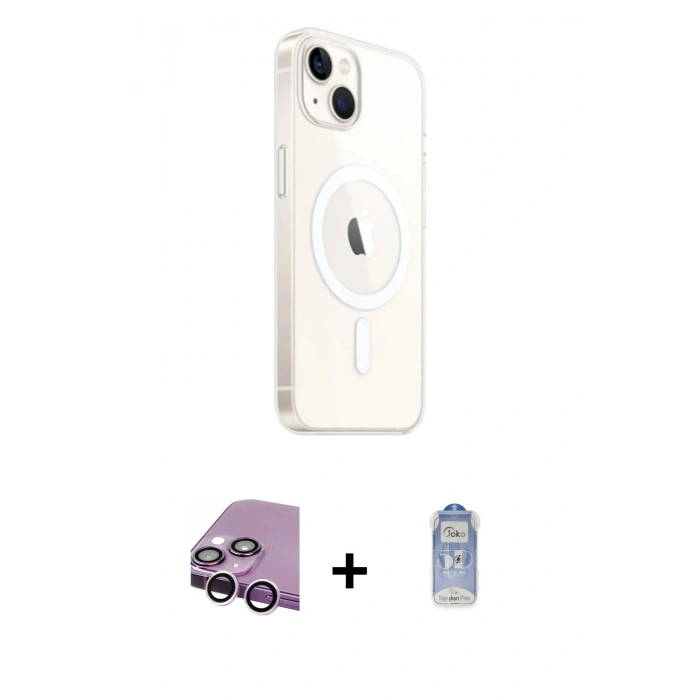 MARSİLYAN™- iPhone 14 Kılıf Ahenk Yansıma Prime - Siyah Joko Magic 5D Cam + Raze Metal Kamera Lens - MR