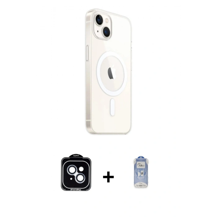 MARSİLYAN™- iPhone 14 Kılıf Ahenk Yansıma Prime - Siyah Joko Magic 5D Cam + PVD Metal Kamera Lens - MI