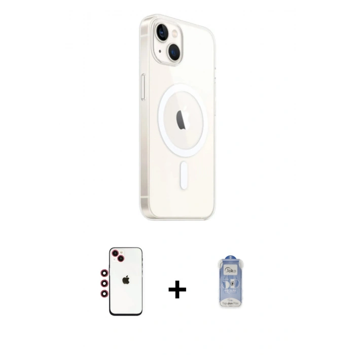 MARSİLYAN™- iPhone 14 Kılıf Ahenk Yansıma Prime - Siyah Joko Magic 5D Cam + Shine Kamera Lens - KI