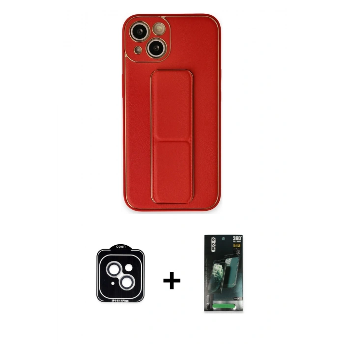 MARSİLYAN™- iPhone 14 Kılıf Akış Doku - Şeffaf 360 Full Body Arka Koruyucu + PVD Metal Kamera Lens - GS