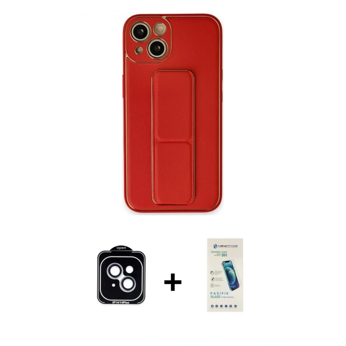 MARSİLYAN™- iPhone 14 Kılıf Akış Doku - Şeffaf Pasifik Cam Ekran Koruyucu + PVD Metal Kamera Lens - MI