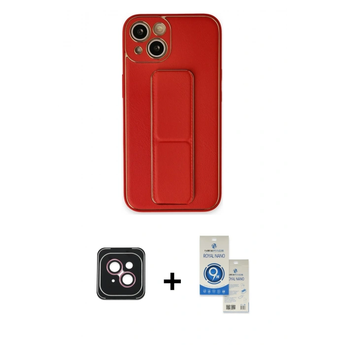 MARSİLYAN™- iPhone 14 Kılıf Akış Doku - Şeffaf Royal Nano Ekran Koruyucu + PVD Metal Kamera Lens - PE