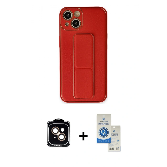 MARSİLYAN™- iPhone 14 Kılıf Akış Doku - Şeffaf Royal Nano Ekran Koruyucu + PVD Metal Kamera Lens - TU
