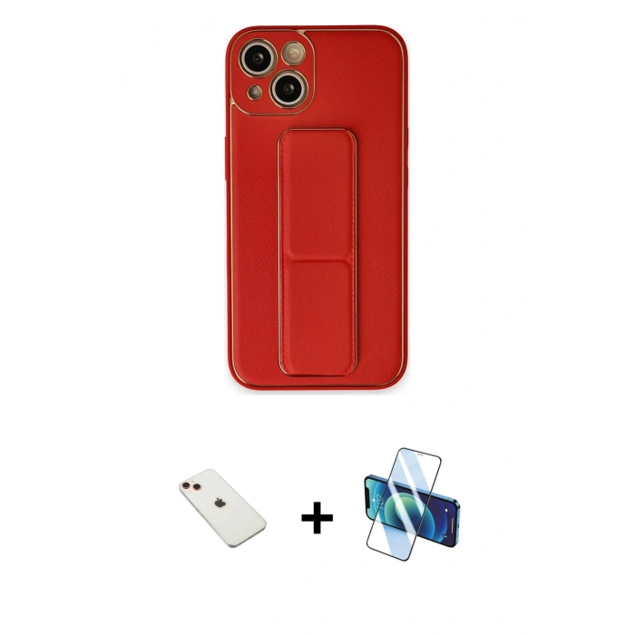 MARSİLYAN™- iPhone 14 Kılıf Akış Doku - Siyah 3D Antistatik Cam Ekran Koruyucu + Diamond Kamera Lens - KI
