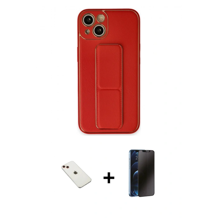 MARSİLYAN™- iPhone 14 Kılıf Akış Doku - Siyah 3D Antistatik Hayalet Cam Ekran Koruyucu + Diamond Kamera Lens - KI