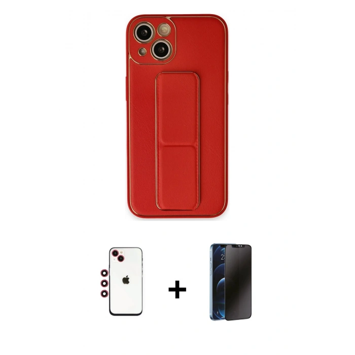 MARSİLYAN™- iPhone 14 Kılıf Akış Doku - Siyah 3D Antistatik Hayalet Cam Ekran Koruyucu + Shine Kamera Lens - KI
